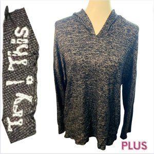 Plus 1X Hooded Lightweight Heather Gray Top